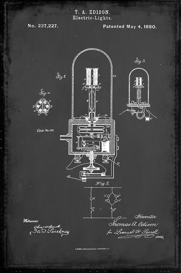 Electric Lights Patent Drawing 1e Mixed Media by Brian Reaves - Fine ...