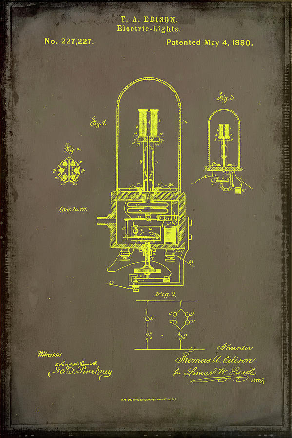 Electric Lights Patent Drawing  Mixed Media by Brian Reaves