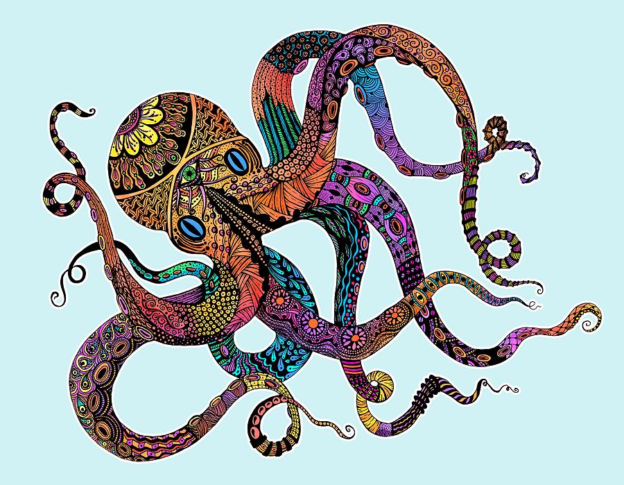 Electric Octopus - Customizable Background Drawing by Tammy Wetzel