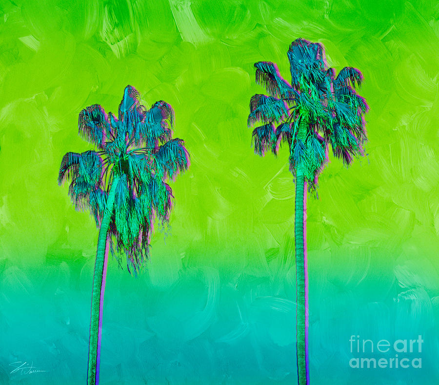 Electric Palm Trees II Mixed Media by Shari Warren