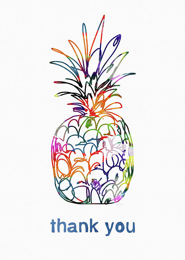 Electric Pineapple Thank You Card- Art by Linda Woods Mixed Media by Linda Woods