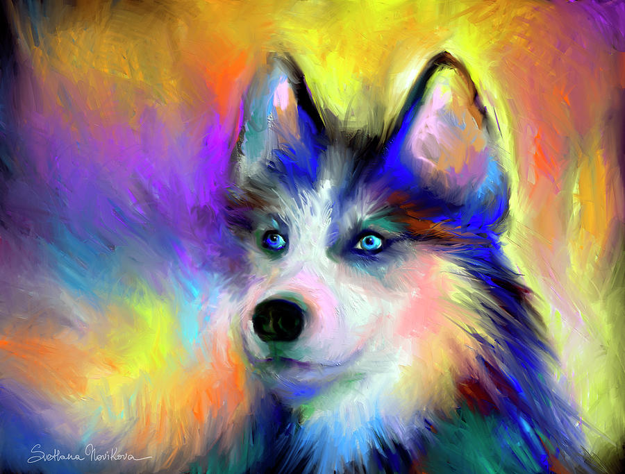 Nature Painting - Electric Siberian Husky dog painting by Svetlana Novikova