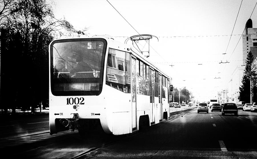 Electric Urban Trolley Bus in Monochrome Photograph by John Williams