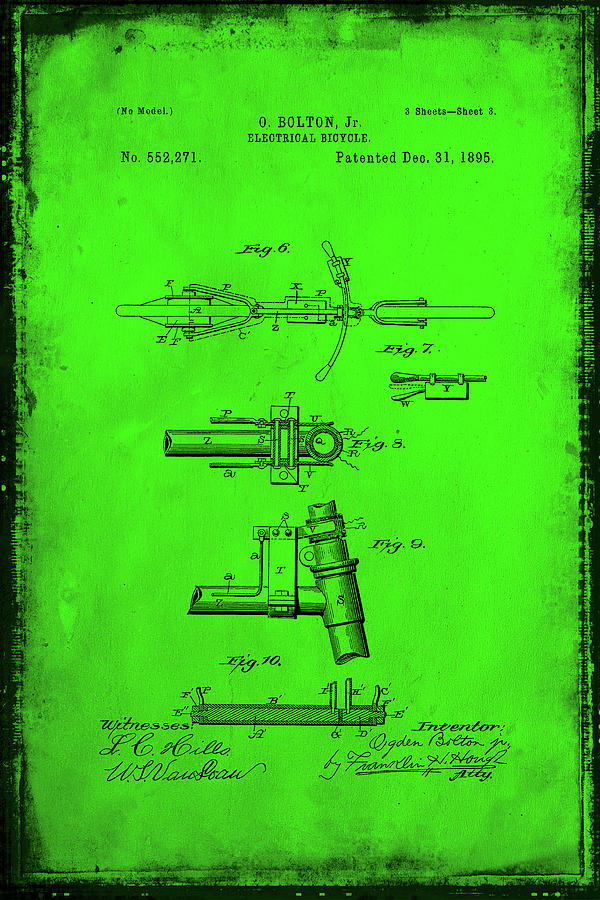 Electrical Bicycle Patent Drawing 2b Mixed Media by Brian Reaves - Fine ...