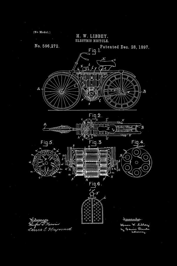 Electrical Bicycle Patent Drawing 3a Mixed Media by Brian Reaves