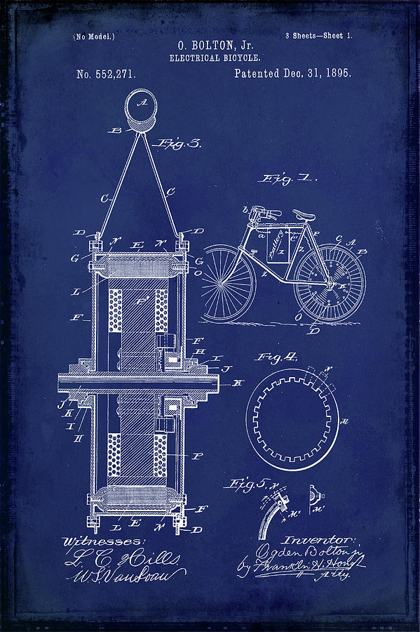 Electrical Bicycle Patent Drawing  Mixed Media by Brian Reaves