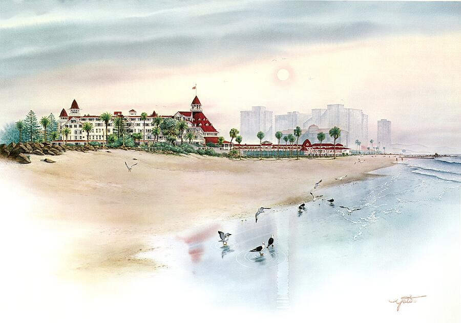 Beach Painting - Hotel Del Coronado, Elegance by the Sea by John YATO