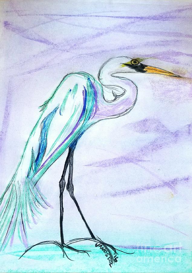  Elegant  Egret Drawing  by Scott D Van Osdol