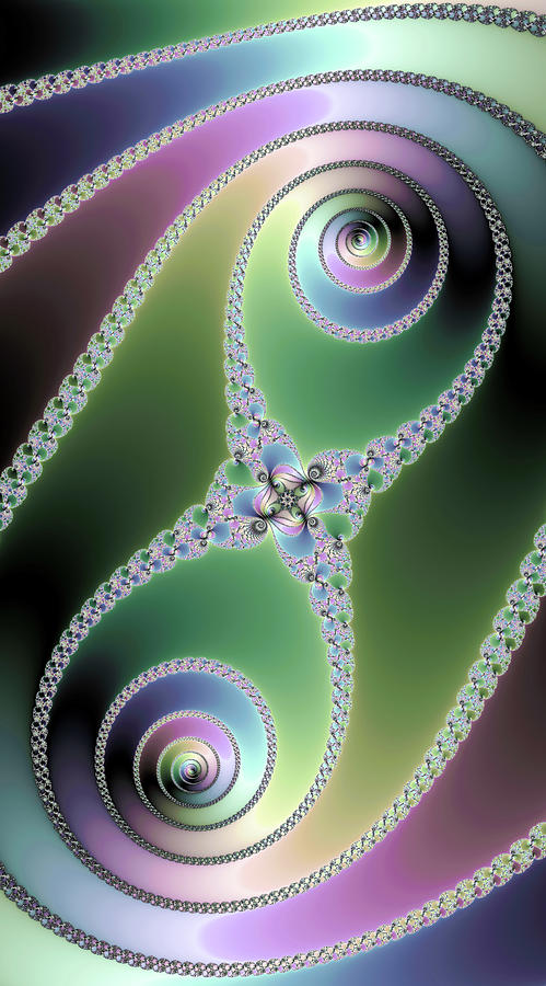 Elegant Fractal Spirals green purple blue Digital Art by Matthias Hauser