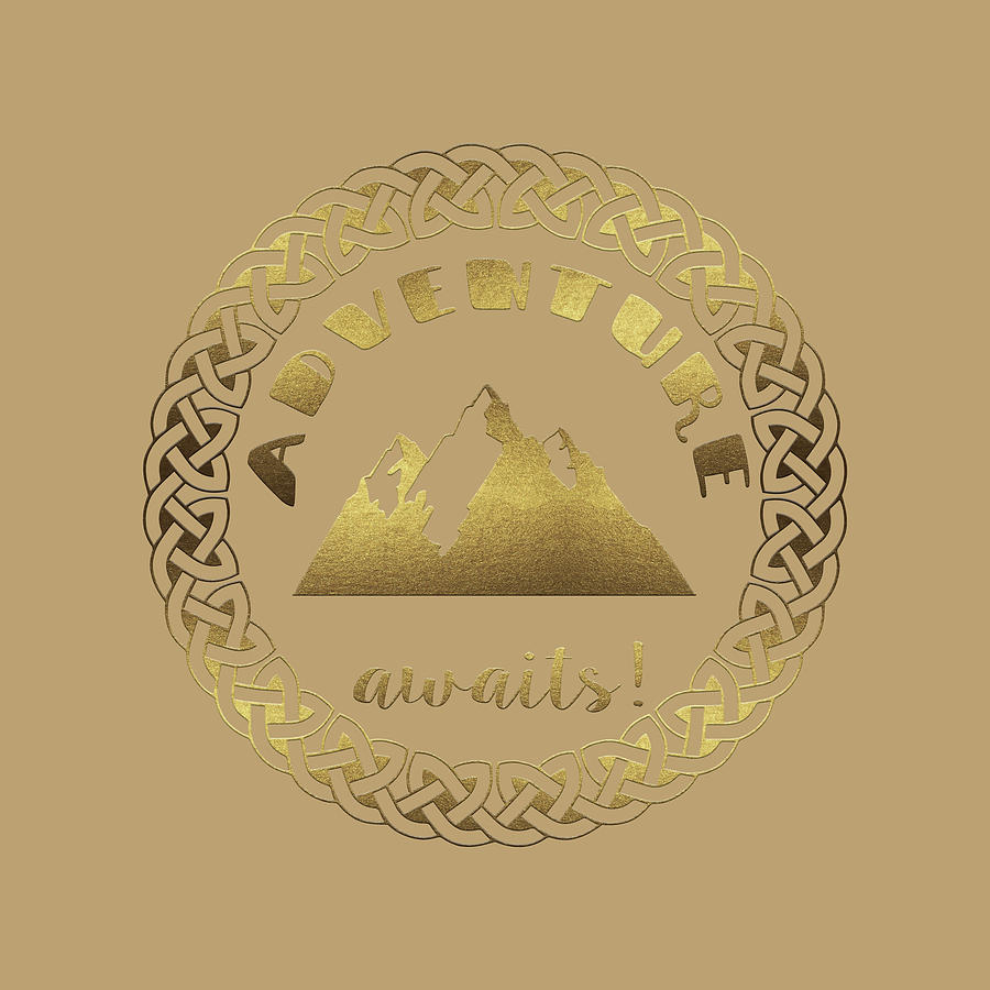 Elegant Gold Foil Adventure awaits typography Celtic Knot Digital Art by Georgeta Blanaru