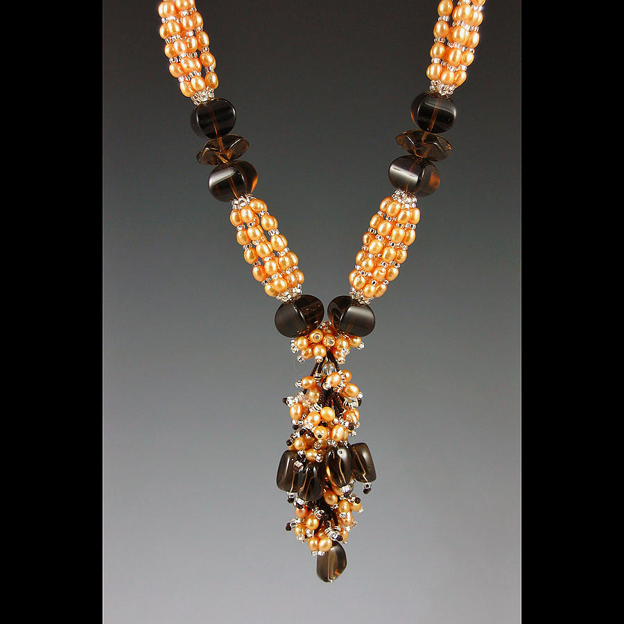 Necklace Jewelry - Elegant necklace with smoky quartz and yellow-gold freshwater pearls by Ella Lazkovich