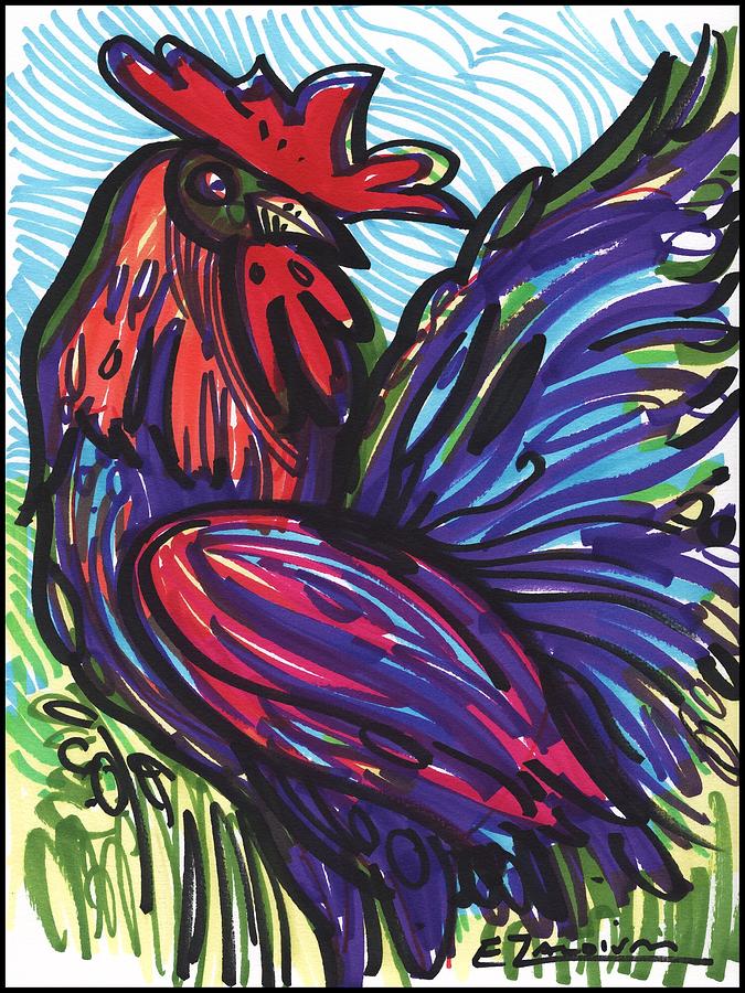Rooster Drawing - Elegant rooster by Enrique Zaldivar