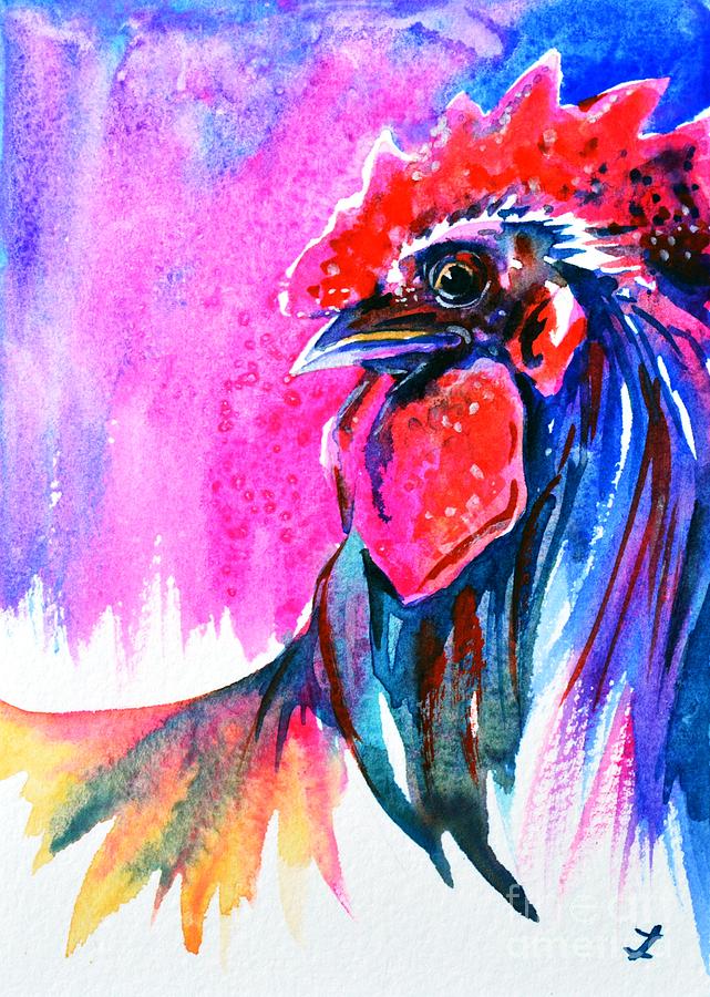 Elegant Rooster Painting by Zaira Dzhaubaeva