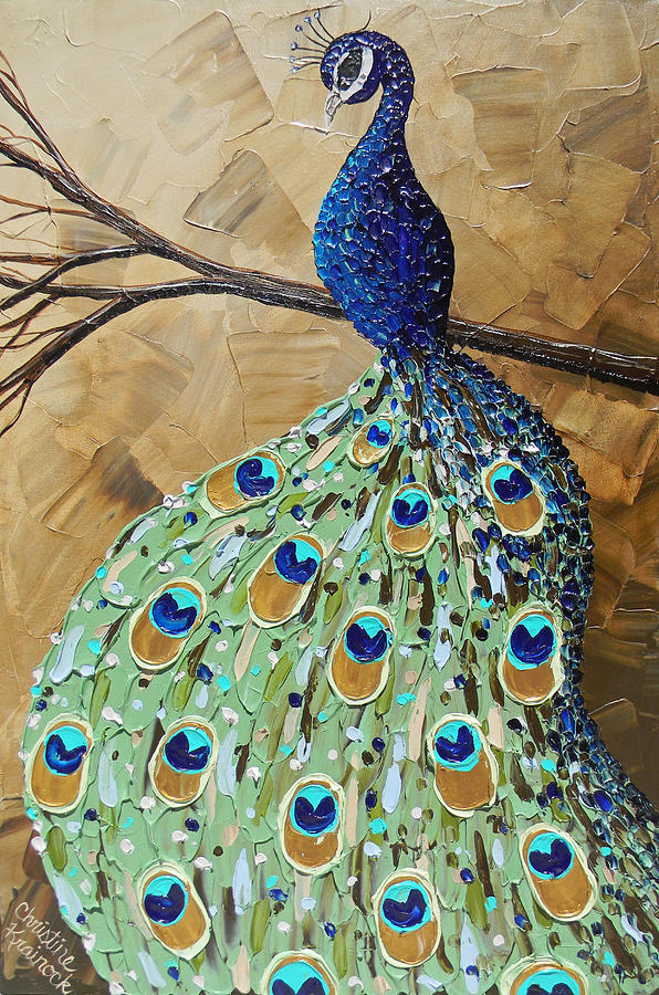 Peacock Painting - Elegantly Perched Peacock by Christine Bell