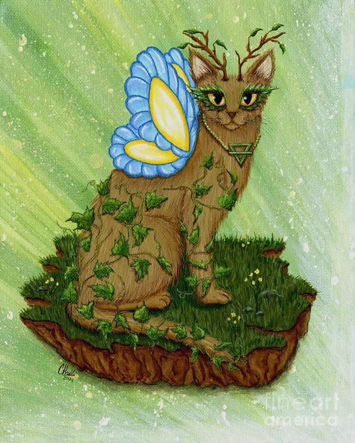 Elemental Earth Fairy Cat Painting by Carrie Hawks
