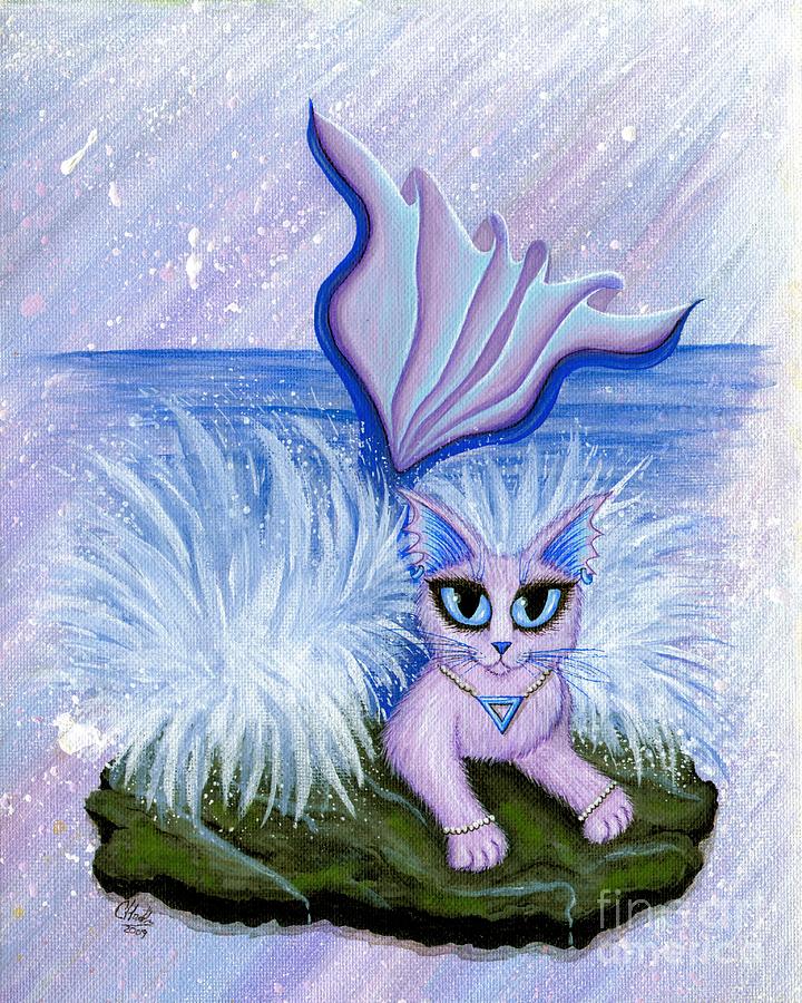 Elemental Water Mermaid Cat Painting by Carrie Hawks