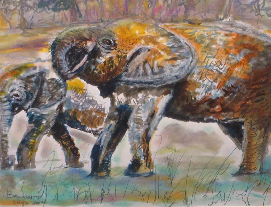 Elephant and Baby Painting by Bernadette Krupa