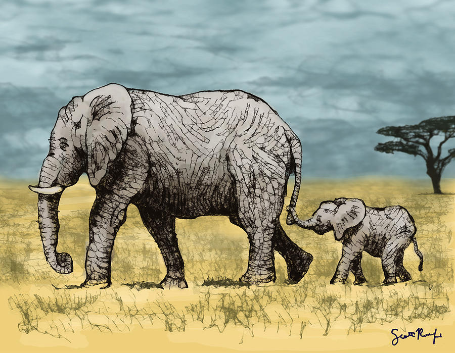 Elephant and Baby Digital Art by Scott Rolfe