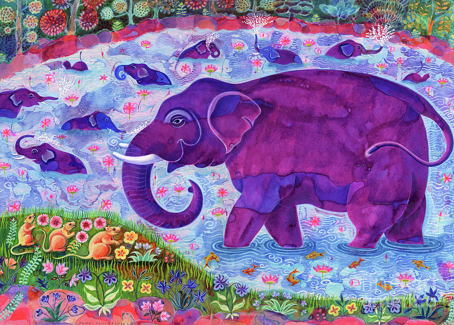 Elephant and Mice Painting by Jane Tattersfield