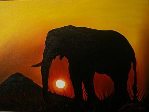 Elephant At Sunset Painting by James Dunbar