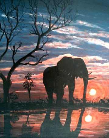 Elephant at the water hole Painting by Mackenzie Moulton