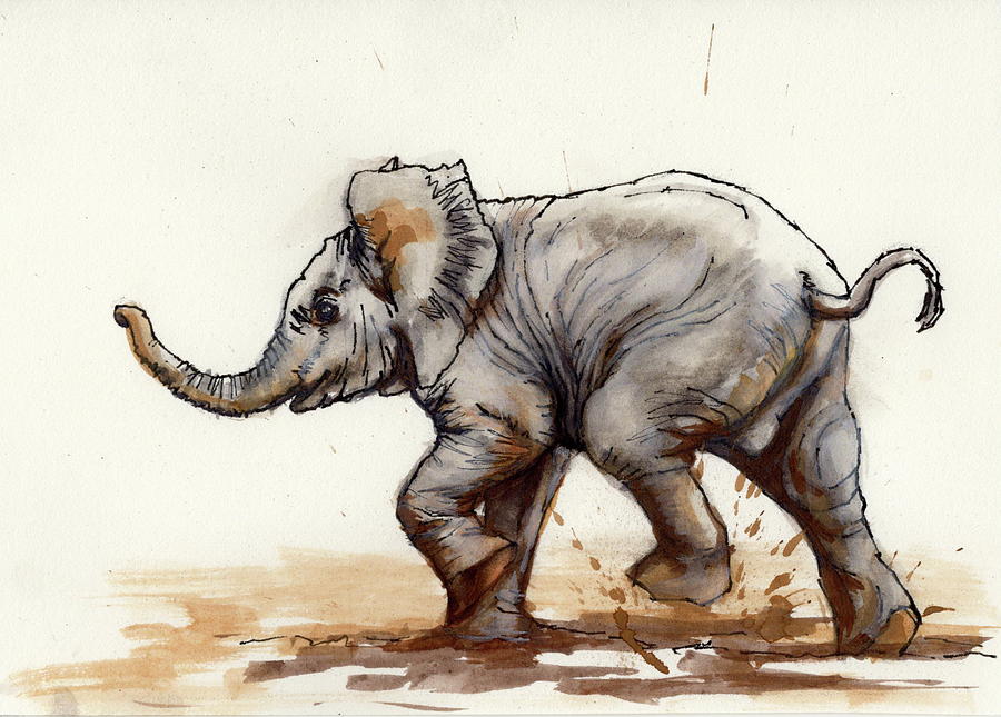 Elephant Baby At Play Painting by Margaret Stockdale