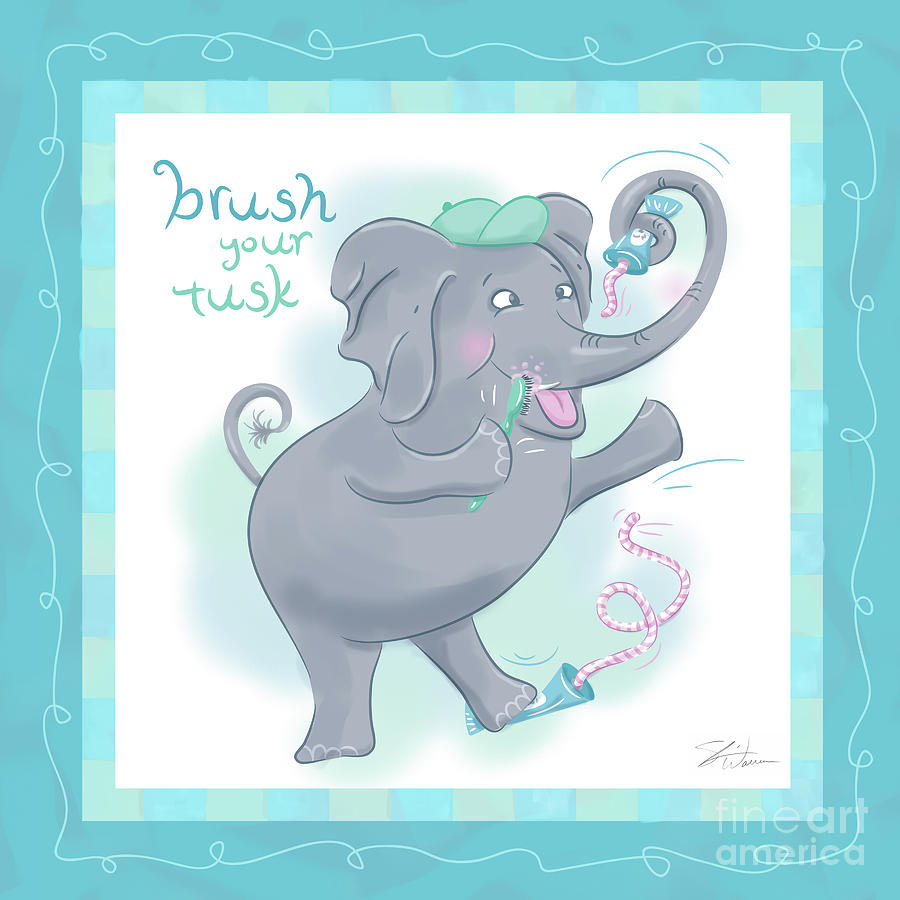 Elephant Bath Time Brush your Tusk Mixed Media by Shari Warren