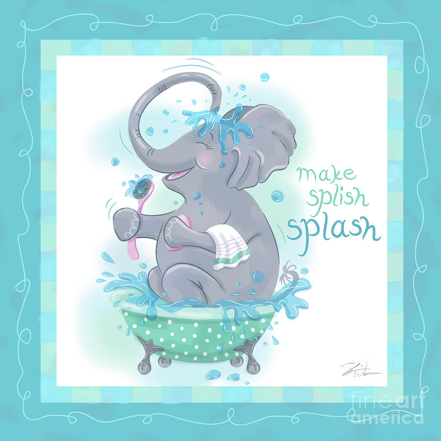 Elephant Bath Time Splish Splash Mixed Media by Shari Warren