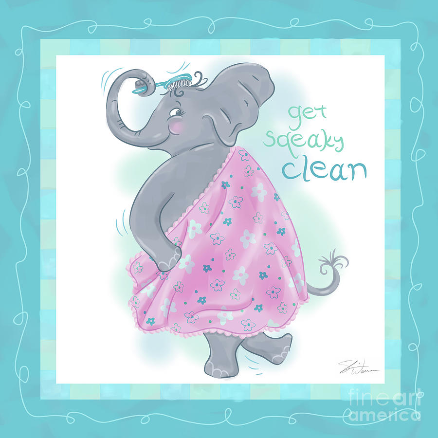Elephant Bath Time Squeaky Clean Mixed Media by Shari Warren