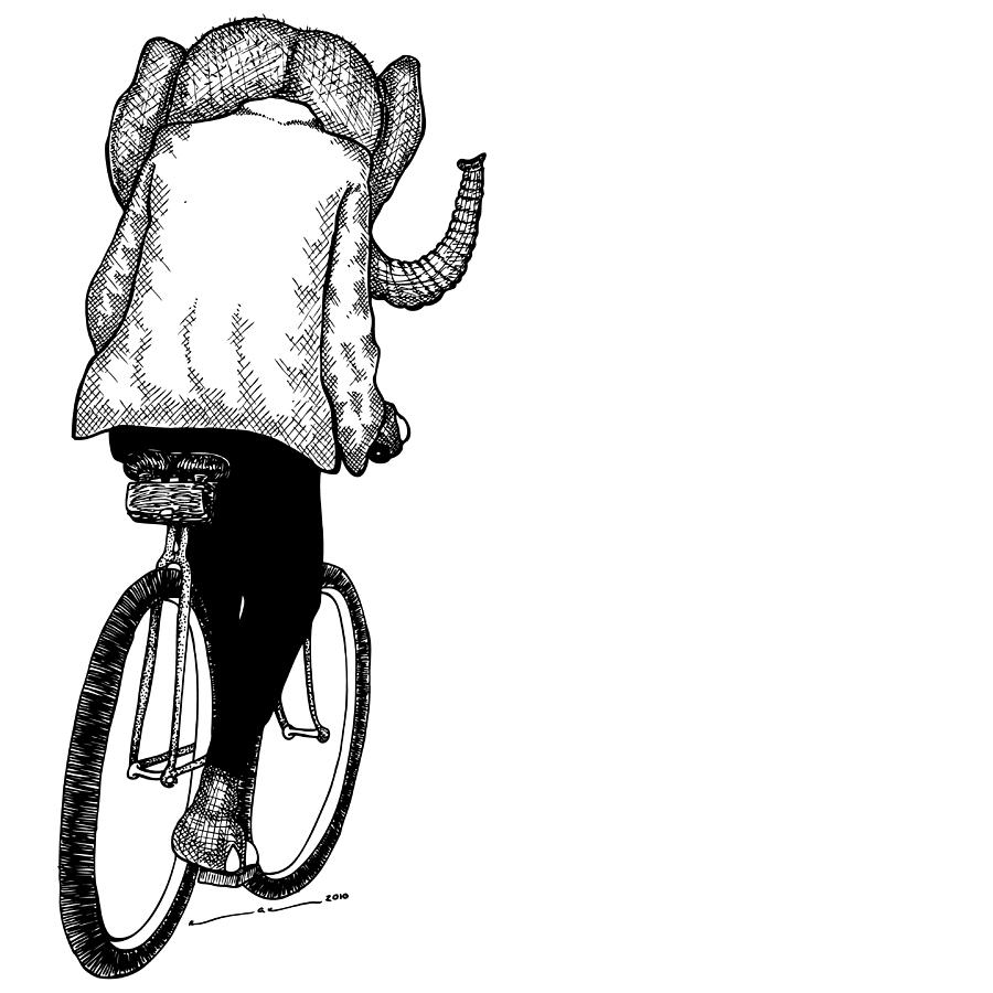 Wildlife Drawing - Elephant Bike Rider by Karl Addison
