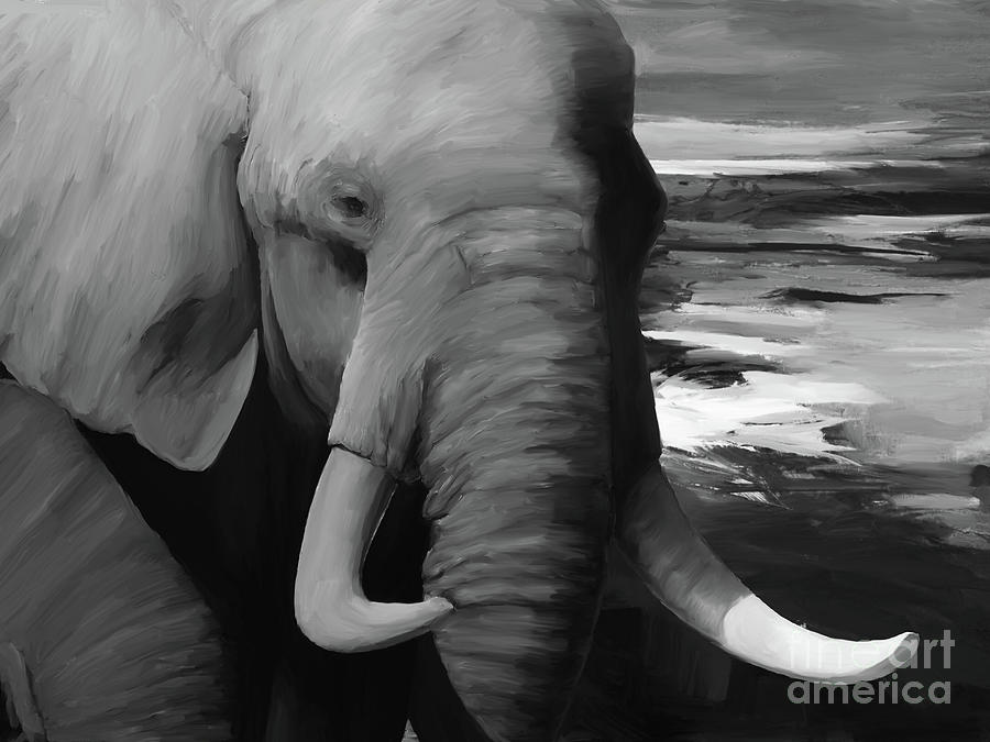 Elephant black and white art Painting by Gull G