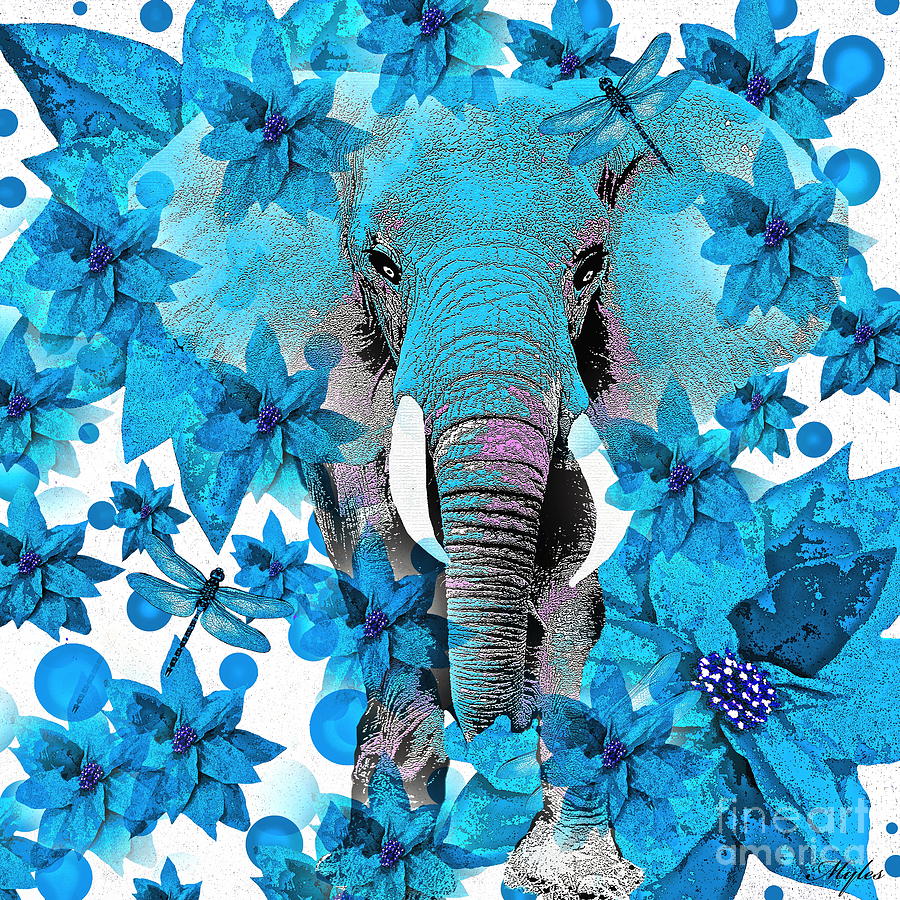 Elephant  Blue Painting by Saundra Myles