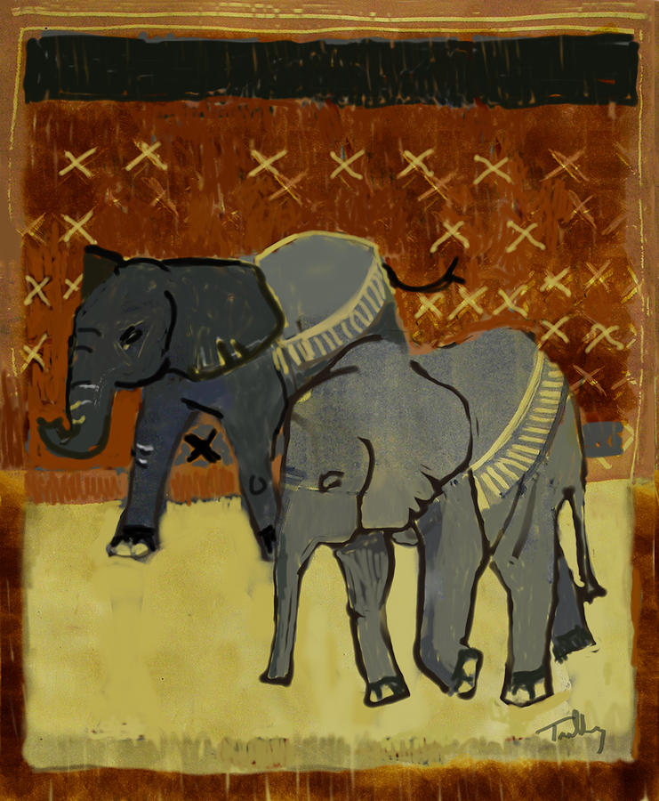 Elephant Calves Painting by Thomas Tribby
