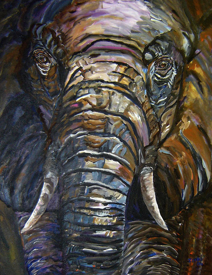 Elephant Faces of Nature series Painting by Mary Jo Zorad
