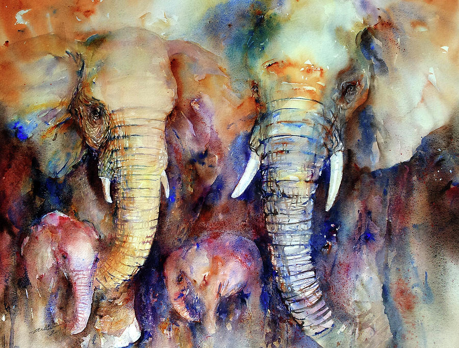 Elephant Family Painting by Arti Chauhan