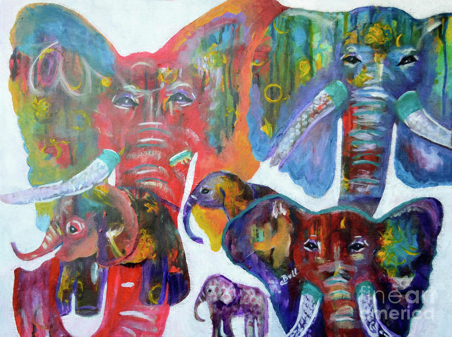 Elephant Family Painting by Claire Bull