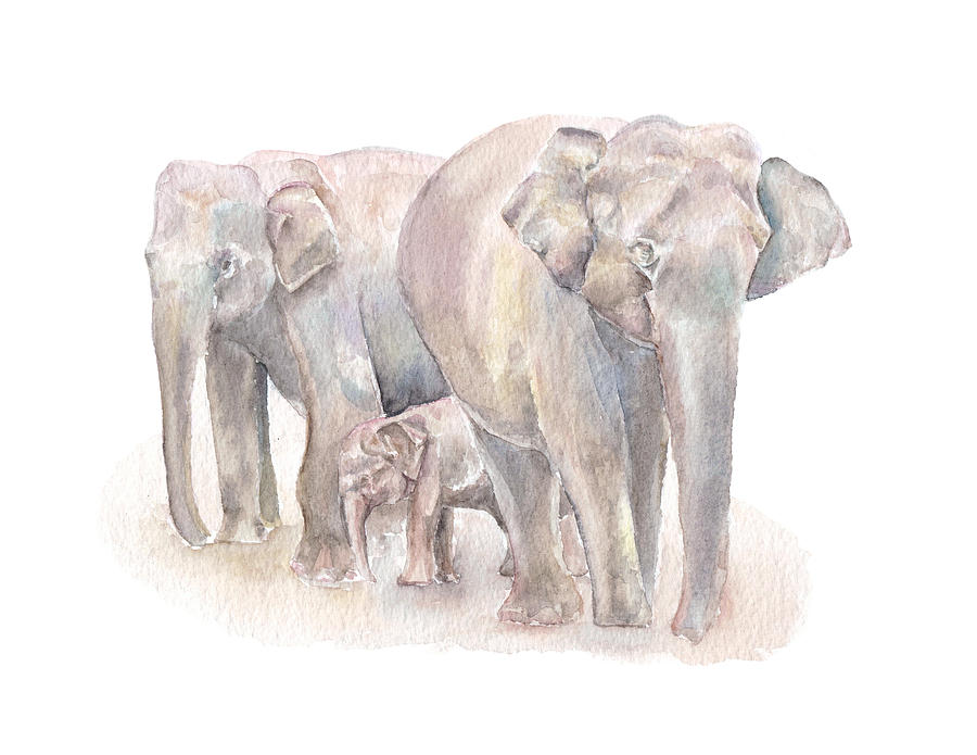 Elephant Family Painting by Elizabeth Lock