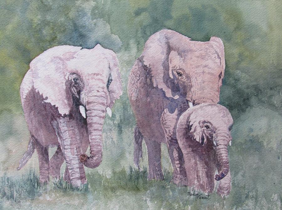 Elephant Family Painting by Marilyn  Clement