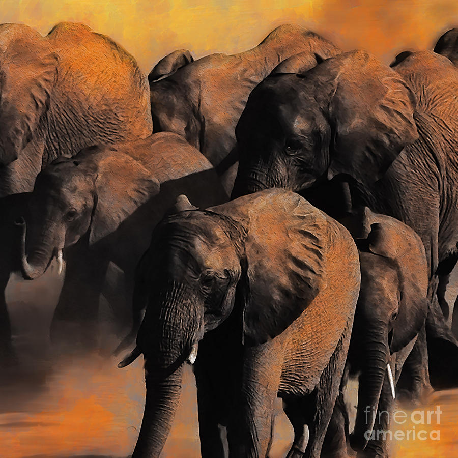 Elephant Group Painting by Gull G