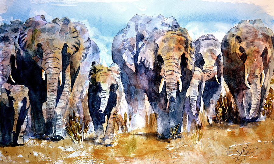 Wildlife Painting - Elephant herd by Steven Ponsford