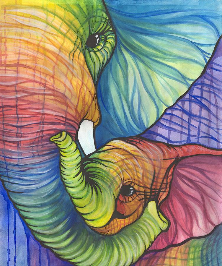 Elephant Painting - Elephant Hug by Sarah Jane