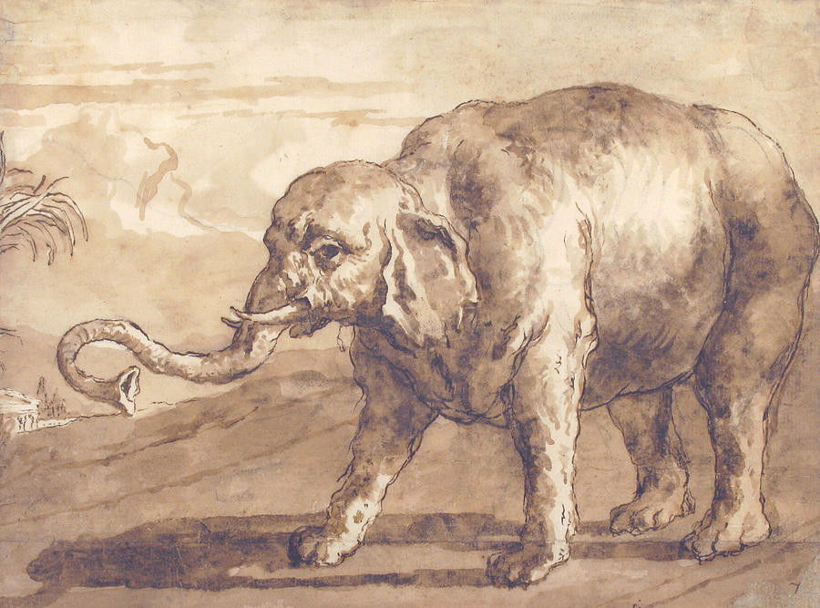 Elephant in a Landscape Drawing by Giovanni Domenico Tiepolo
