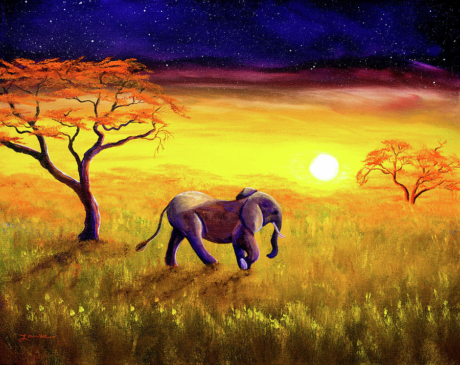 Elephant in Purple Twilight Painting by Laura Iverson