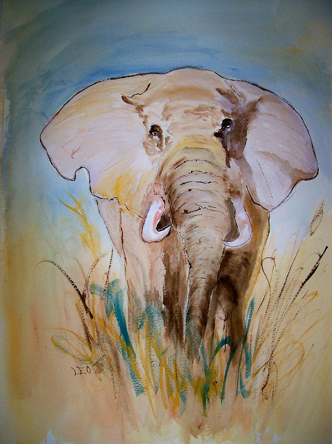 Wildlife Painting - Elephant in the Field by Leo Gordon
