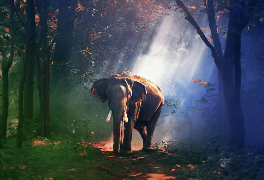 Elephant In The Heat Of The Sun Mixed Media by Georgiana Romanovna
