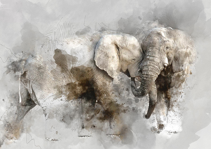 Elephant Painting - Elephant Love  1 - by Diana Van by Diana Van