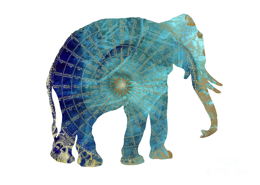 Elephant Digital Art - Elephant maps by Justyna Jaszke JBJart