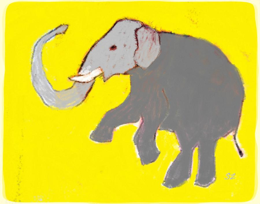 Elephant On Yellow Painting
