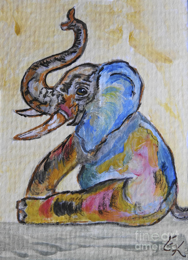 Elephant Play - Blue Baby Too Painting by Ella Kaye Dickey