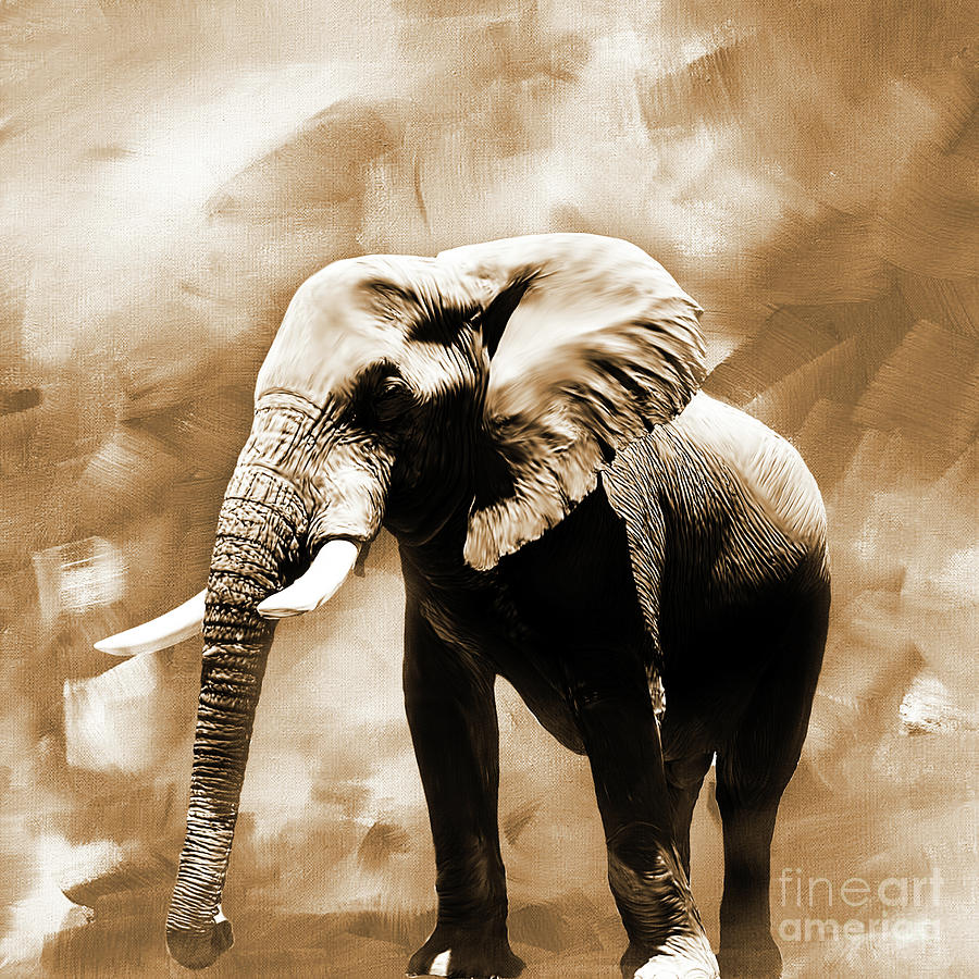Elephant Portrait 01 Painting by Gull G